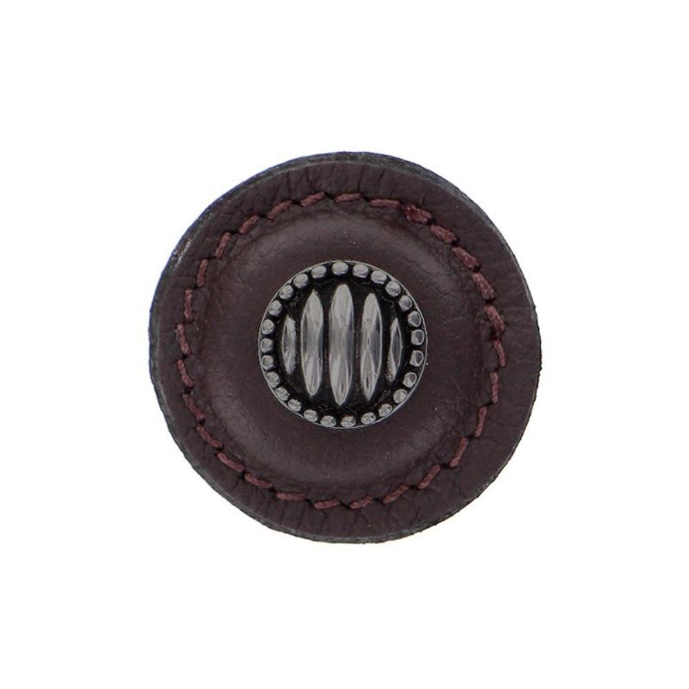 Vicenza K1280-GM-BR Sanzio Knob Large Round Lines and Beads in Gunmetal with Brown Leather