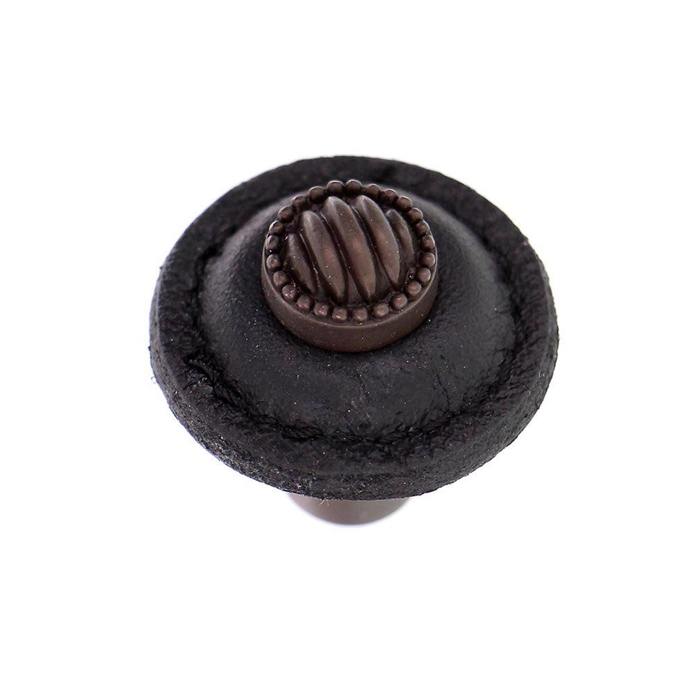 Vicenza K1280-OB-BL Sanzio Knob Large Round Lines and Beads in Oil-Rubbed Bronze with Black Leather