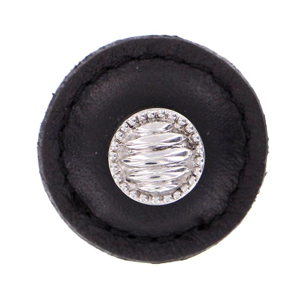 Vicenza K1280-PS-BL Sanzio Knob Large Round Lines and Beads in Polished Silver with Black Leather
