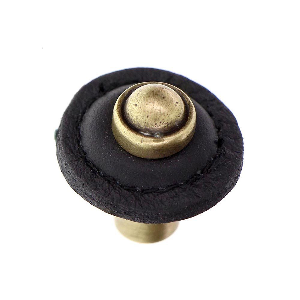 Vicenza K1281-AB-BL Sanzio Knob Large Round in Antique Brass with Black Leather