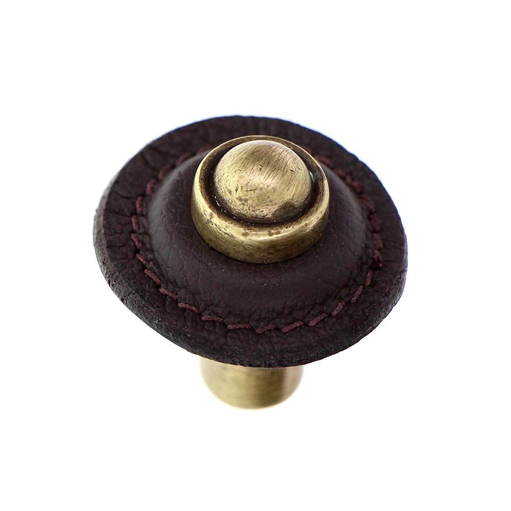 Vicenza K1281-AB-BR Sanzio Knob Large Round in Antique Brass with Brown Leather