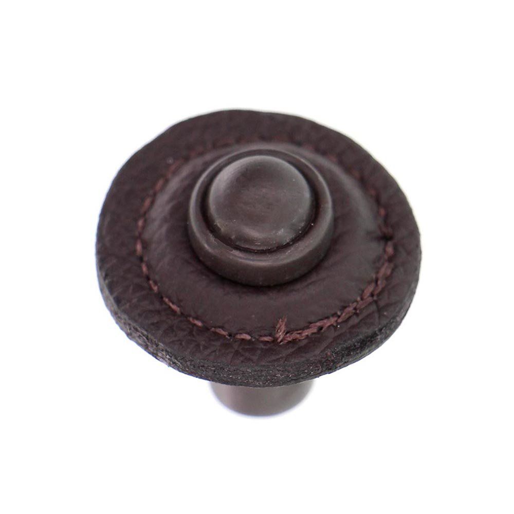 Vicenza K1281-OB-BR Sanzio Knob Large Round in Oil-Rubbed Bronze with Brown Leather