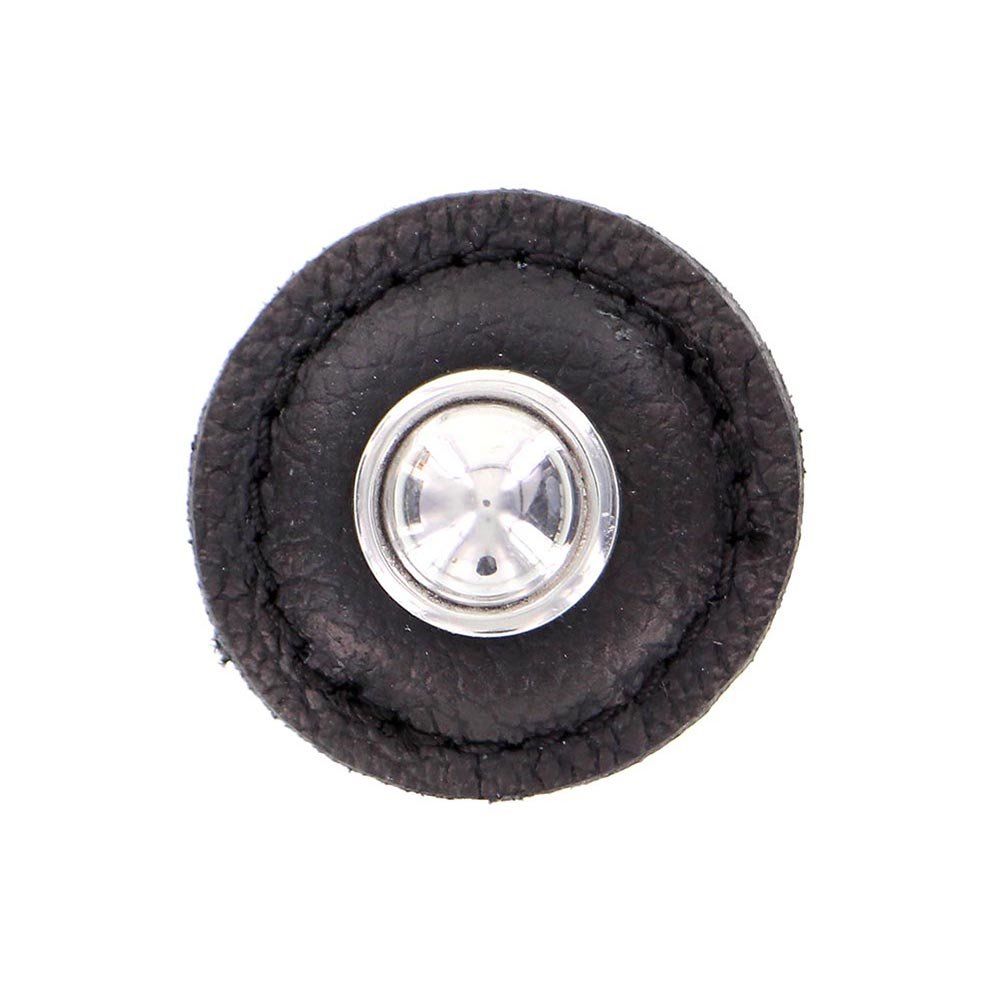 Vicenza K1281-PS-BL Sanzio Knob Large Round in Polished Silver with Black Leather