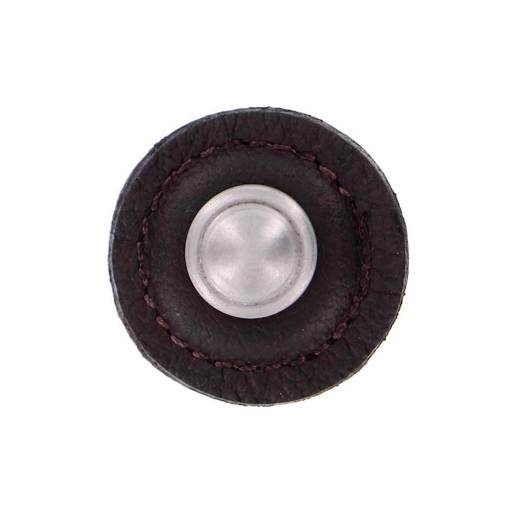 Vicenza K1281-SN-BR Sanzio Knob Large Round in Satin Nickel with Brown Leather
