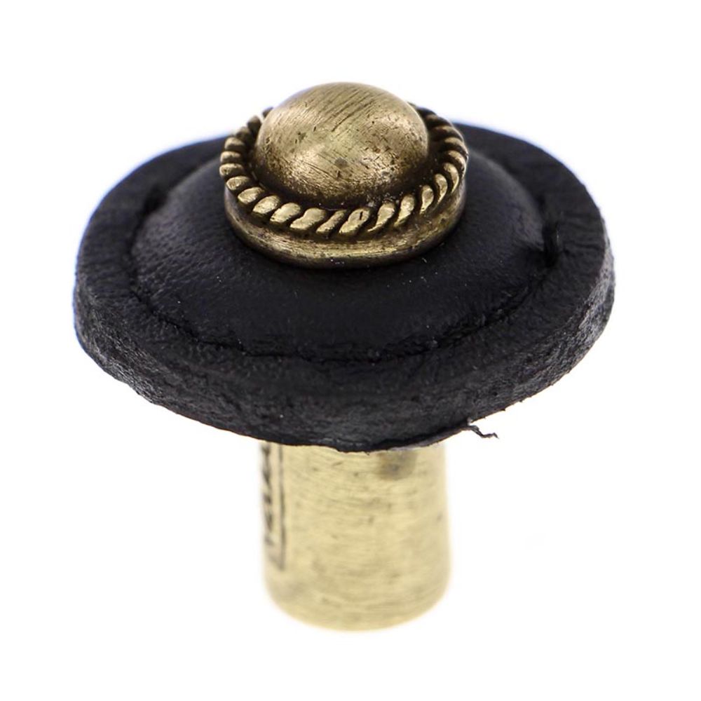 Vicenza K1282-AB-BR Equestre Knob Large Round in Antique Brass with Brown Leather