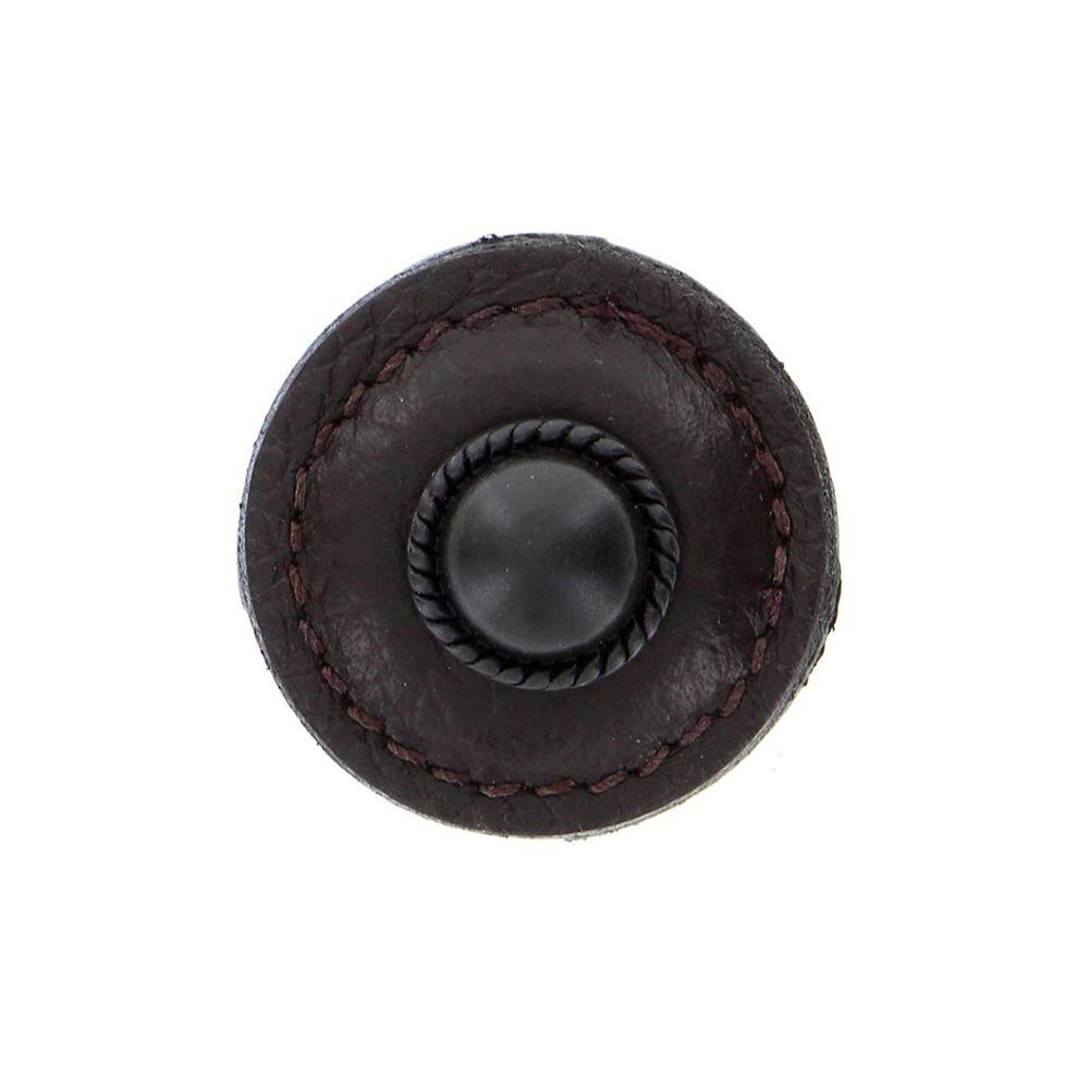Vicenza K1282-OB-BR Equestre Knob Large Round in Oil-Rubbed Bronze with Brown Leather