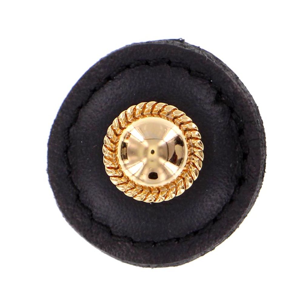 Vicenza K1282-PG-BL Equestre Knob Large Round in Polished Gold with Black Leather