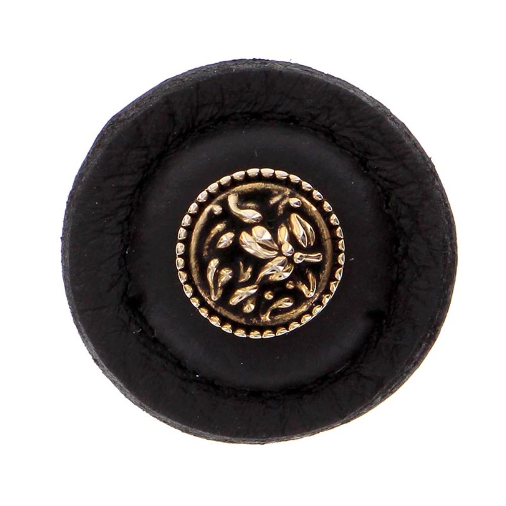Vicenza K1283-AG-BL San Michele Knob Large Round in Antique Gold with Black Leather