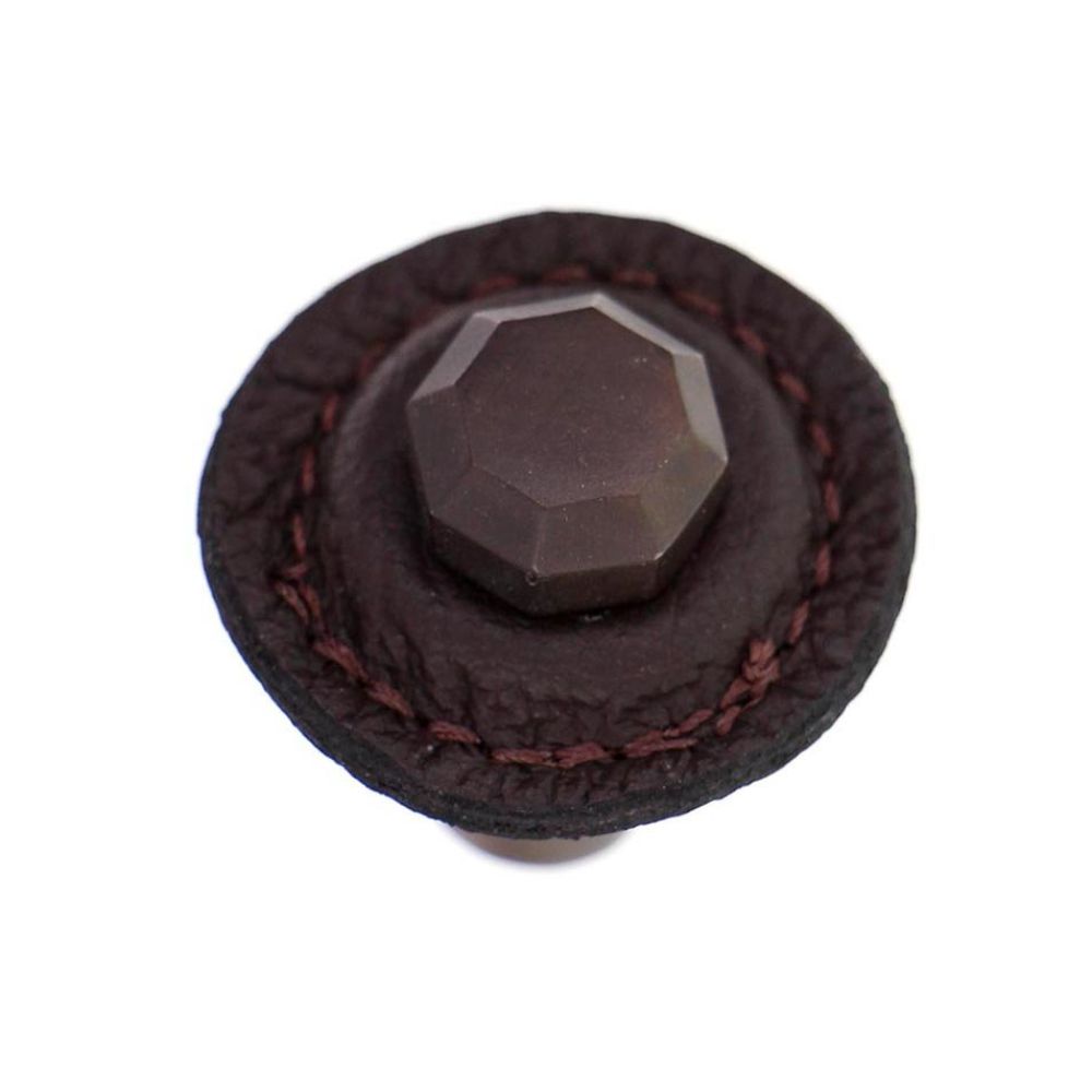 Vicenza K1284-OB-BR Archimedes Knob Large Round in Oil-Rubbed Bronze with Brown Leather