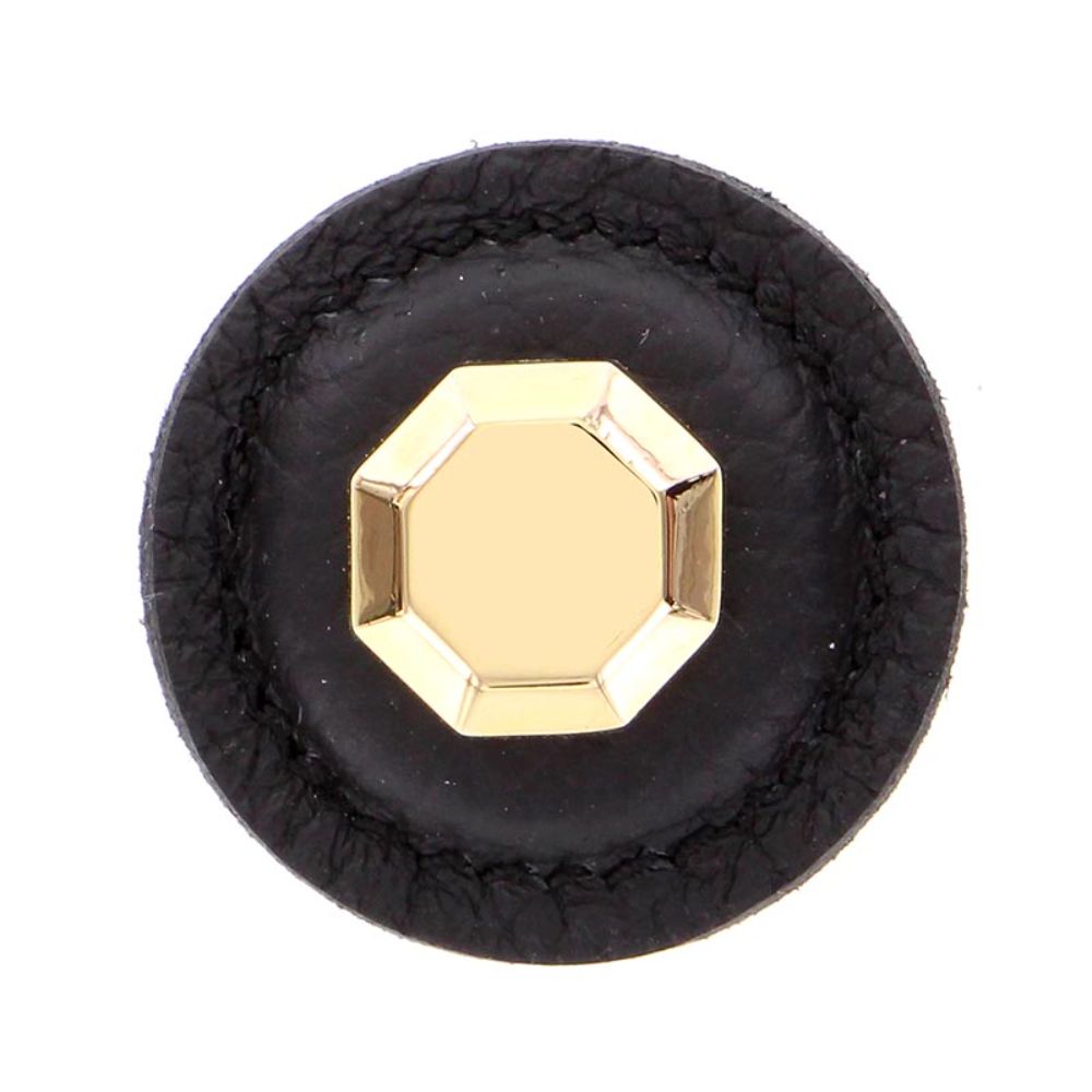 Vicenza K1284-PG-BL Archimedes Knob Large Round in Polished Gold with Black Leather