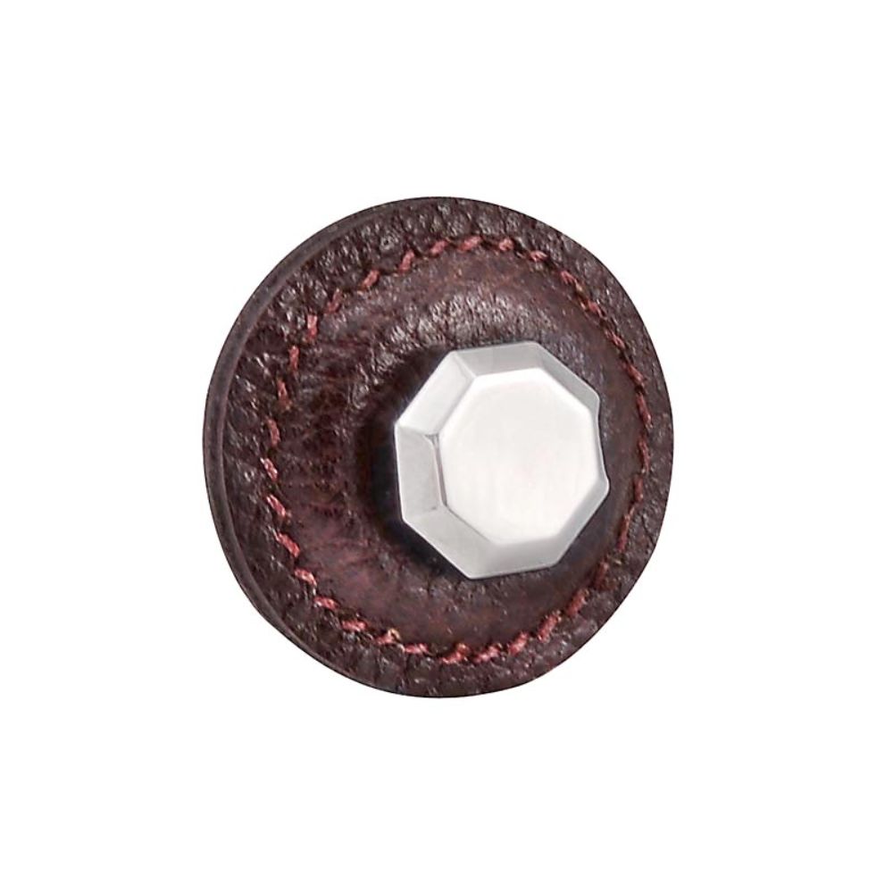 Vicenza K1284-PN-BR Archimedes Knob Large Round in Polished Nickel with Brown Leather