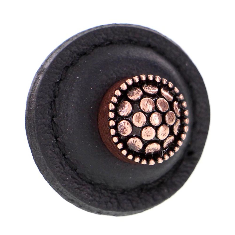Vicenza K1285-AC-BL Tiziano Knob Large Round in Antique Copper with Black Leather