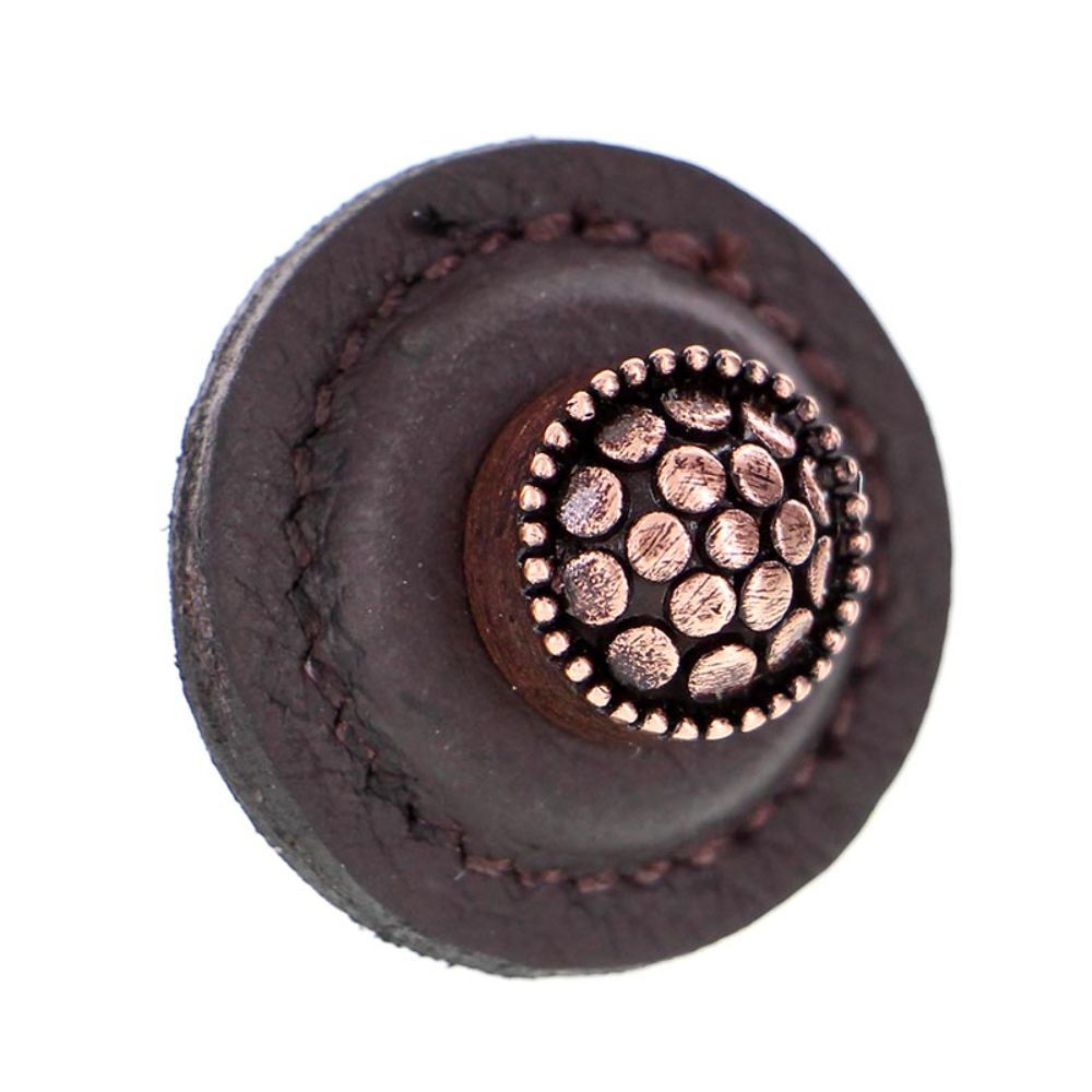Vicenza K1285-AC-BR Tiziano Knob Large Round in Antique Copper with Brown Leather
