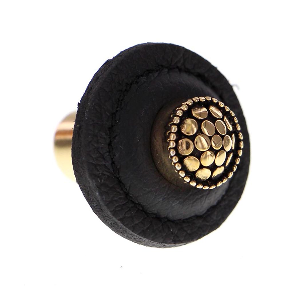 Vicenza K1285-AG-BL Tiziano Knob Large Round in Antique Gold with Black Leather