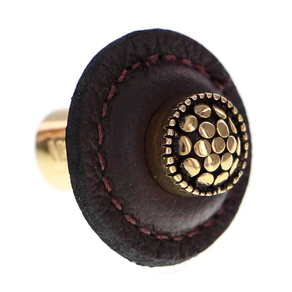 Vicenza K1285-AG-BR Tiziano Knob Large Round in Antique Gold with Brown Leather