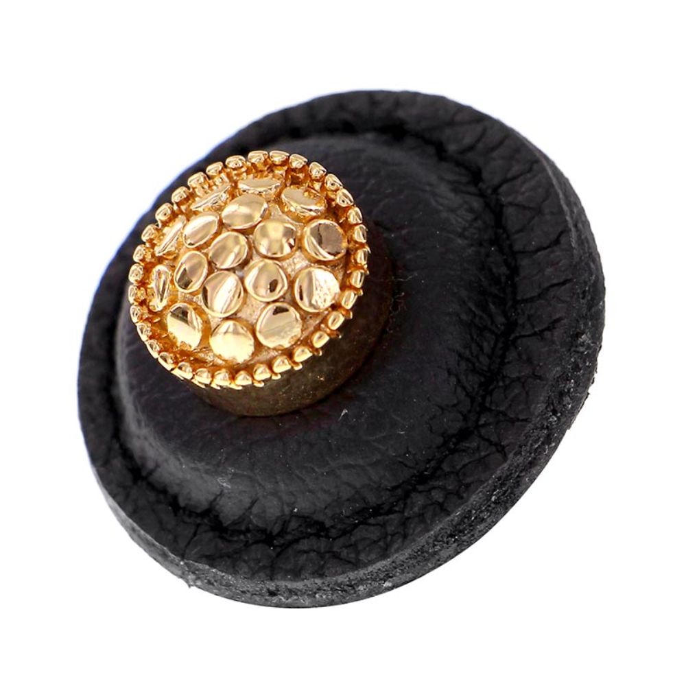 Vicenza K1285-PG-BL Tiziano Knob Large Round in Polished Gold with Black Leather