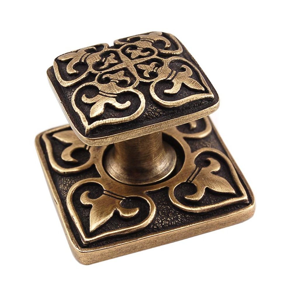 Vicenza K1300-AB Fleur de Lis Knob Large with Backplate in Antique Brass
