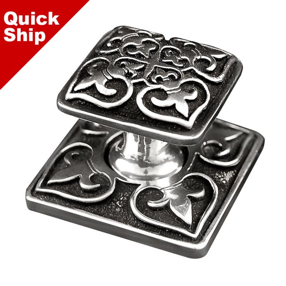 Vicenza K1300-AS Fleur de Lis Knob Large with Backplate in Antique Silver