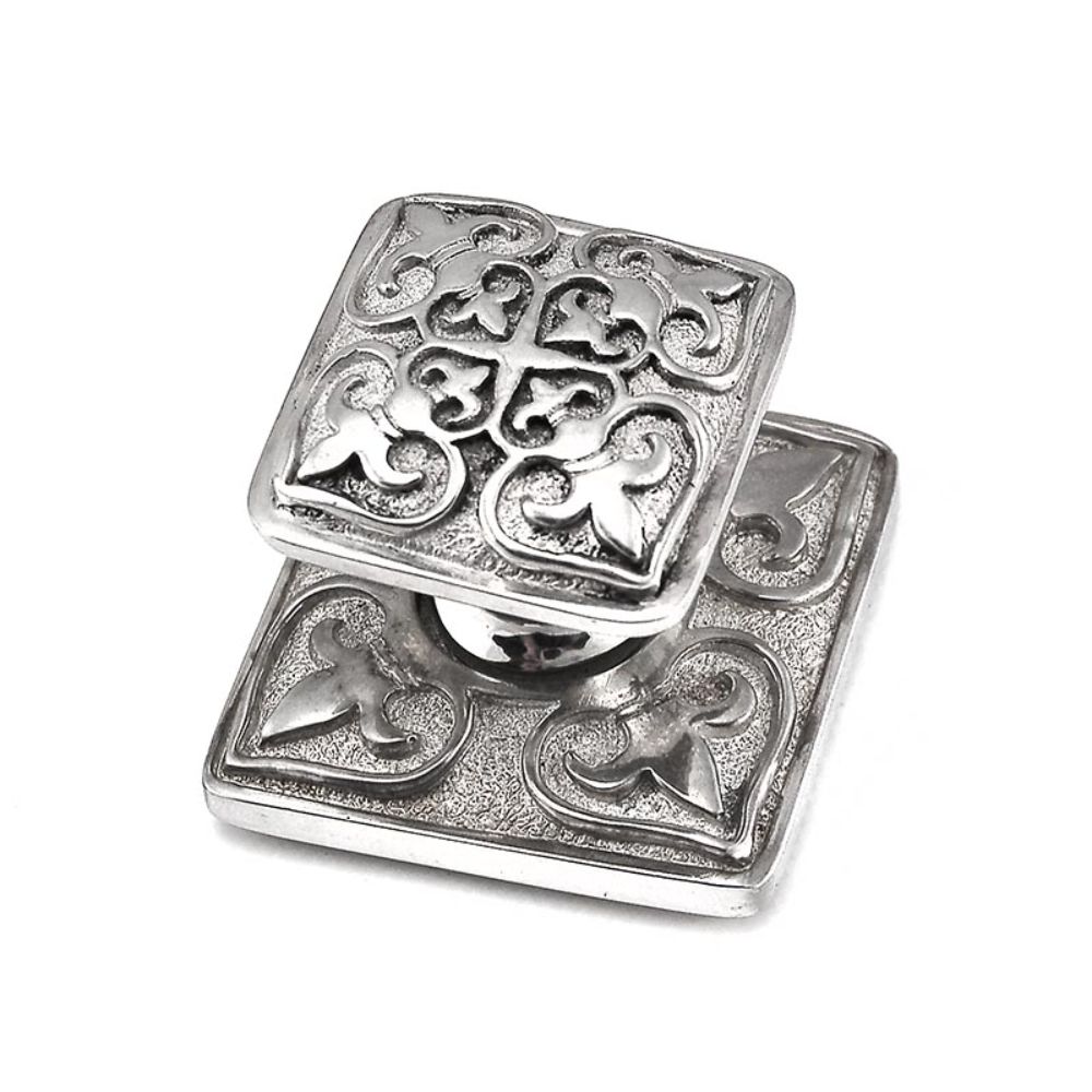 Vicenza K1300-PS Fleur de Lis Knob Large with Backplate in Polished Silver