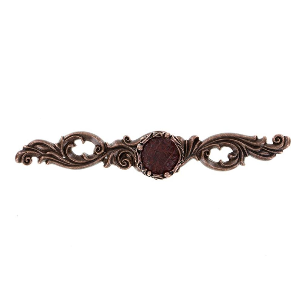 Vicenza KB1119-AC-TF Liscio Knob Large with Backplate in Antique Copper with Tan Leather and Fur Insert