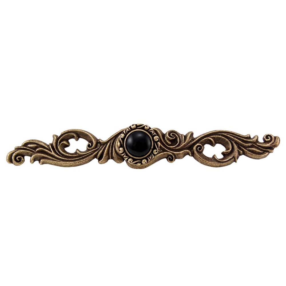 Vicenza KB1148-AB-BO Liscio Knob Small with Backplate in Antique Brass with Black Onyx Leather and Stone Insert