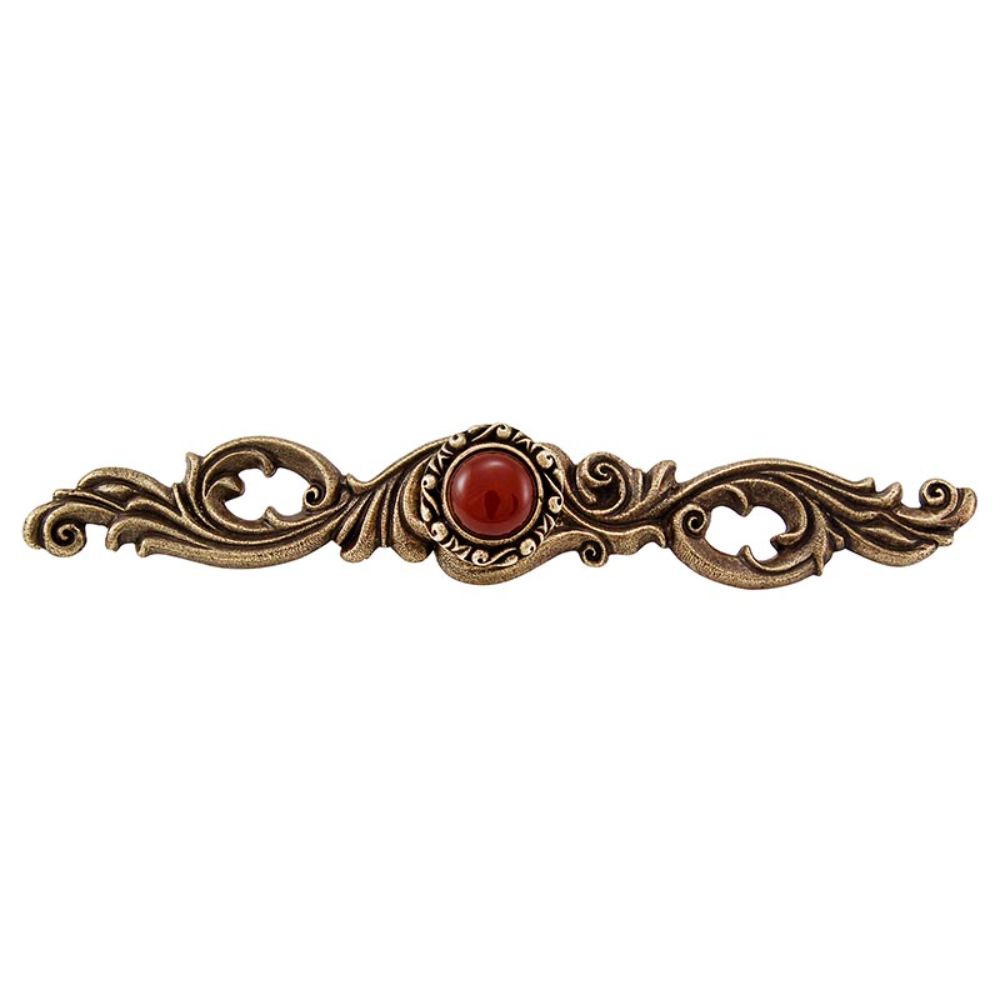 Vicenza KB1148-AB-CA Liscio Knob Small with Backplate in Antique Brass with Carnelian Leather and Stone Insert