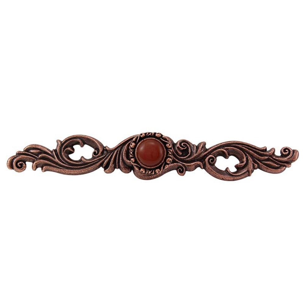 Vicenza KB1148-AC-CA Liscio Knob Small with Backplate in Antique Copper with Carnelian Leather and Stone Insert