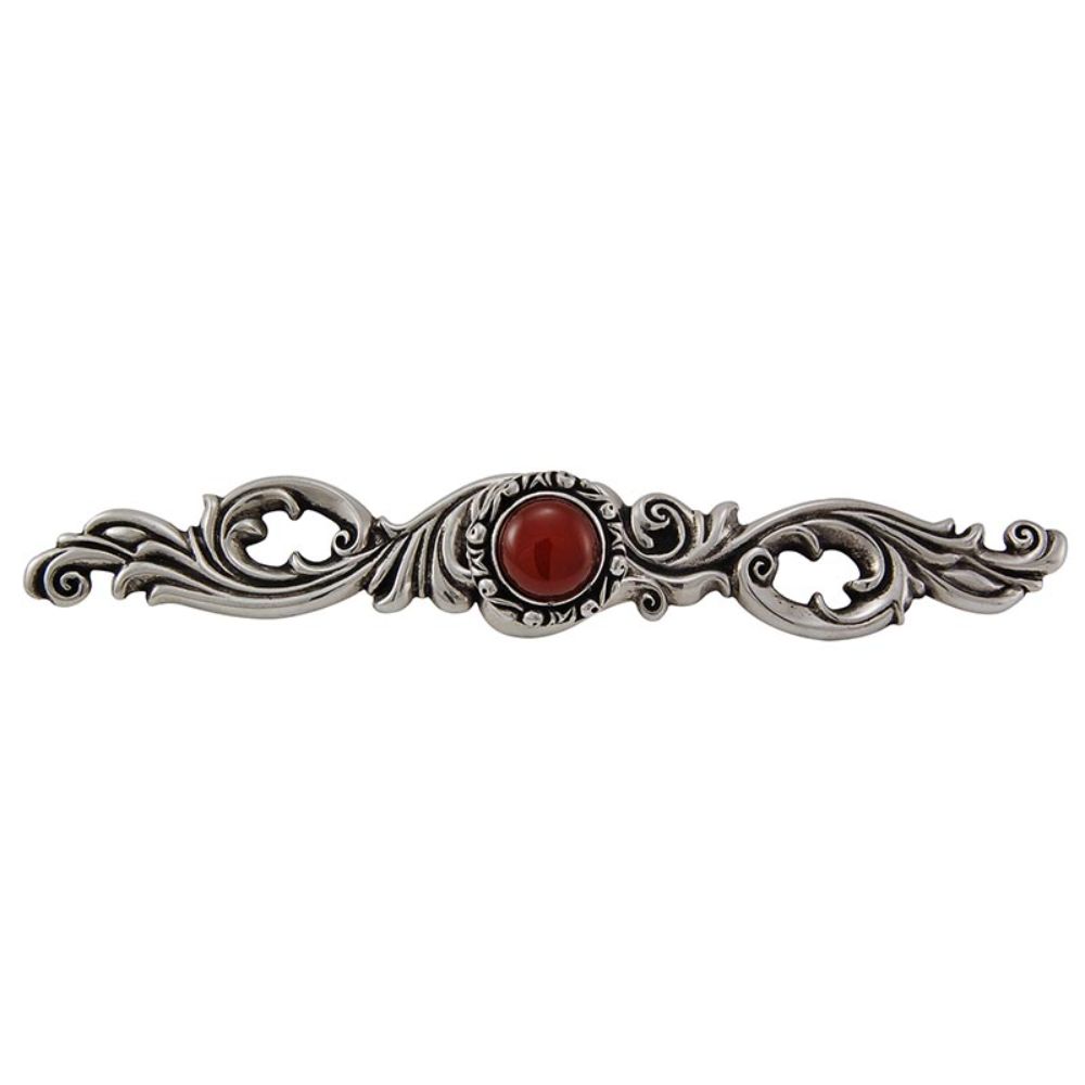 Vicenza KB1148-AS-CA Liscio Knob Small with Backplate in Antique Silver with Carnelian Leather and Stone Insert