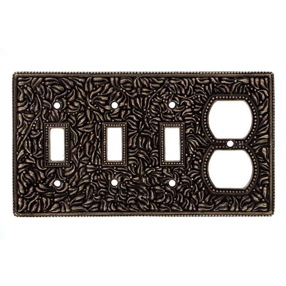 Vicenza WP7017-AB San Michele Wall Plate Triple Toggle/Outlet in Antique Brass