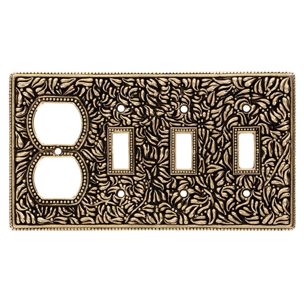 Vicenza WP7017-AG San Michele Wall Plate Triple Toggle/Outlet in Antique Gold