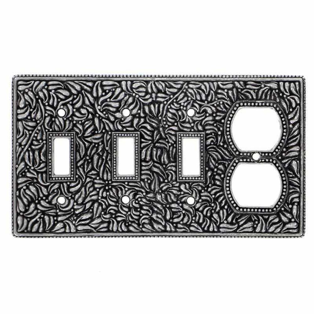Vicenza WP7017-AS San Michele Wall Plate Triple Toggle/Outlet in Antique Silver