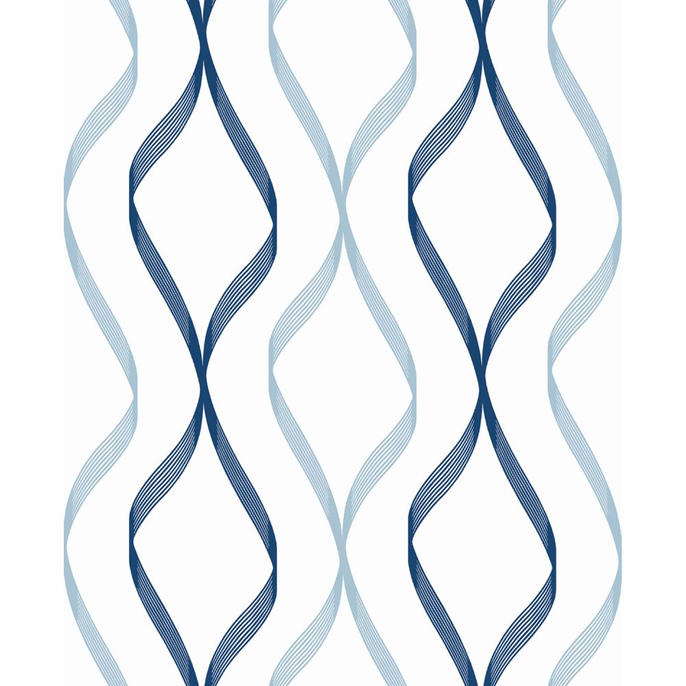 NextWall NW45102 Ogee Ribbon Wallpaper in Celtic Blue & Dewdrop