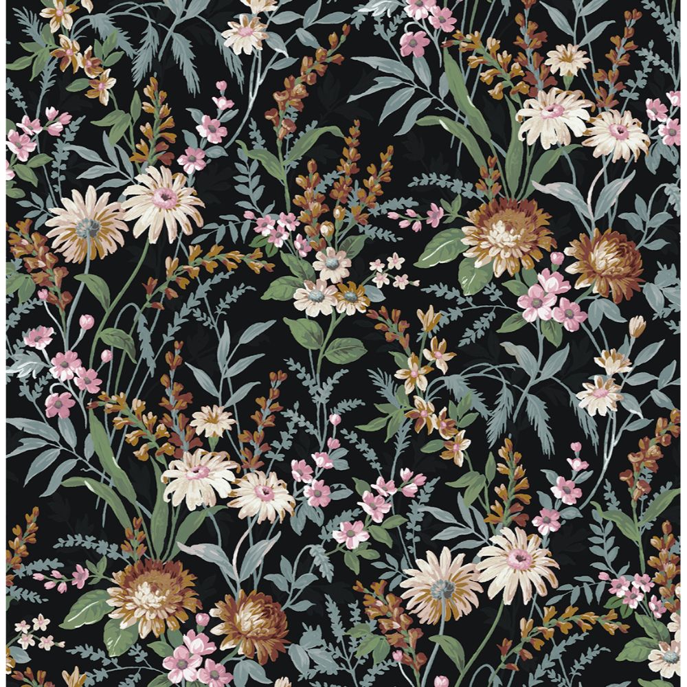NextWall NW45700 Vintage Floral Wallpaper in Onyx