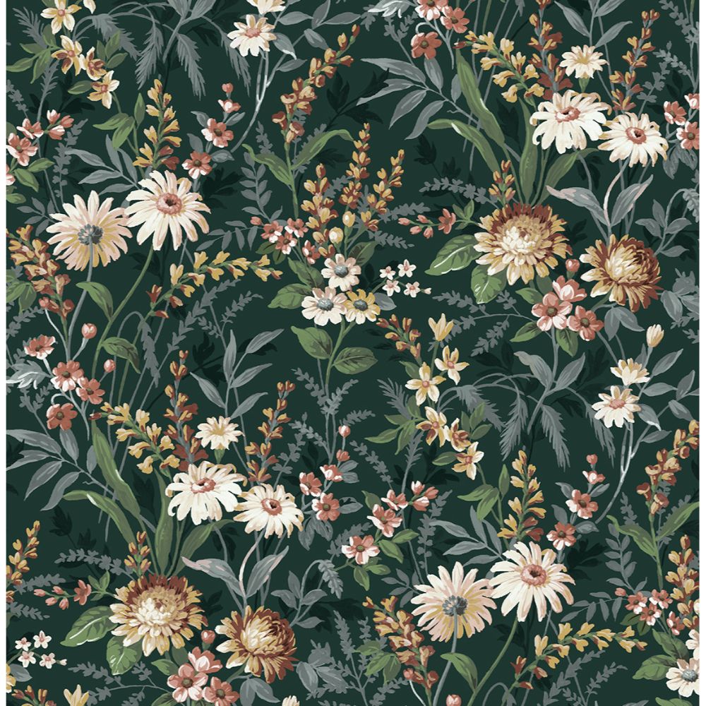 NextWall NW45704 Vintage Floral Wallpaper in Forest Green