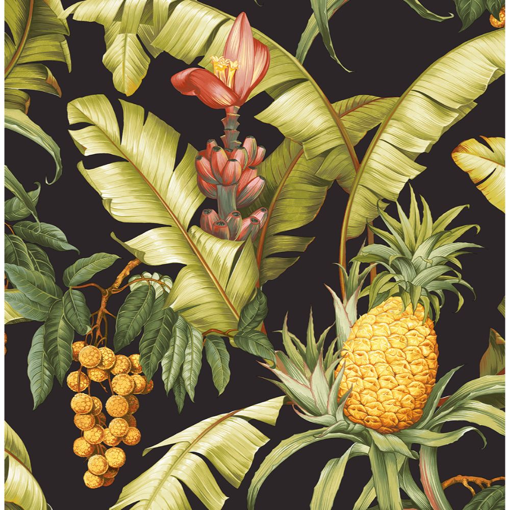 NextWall NW46300 Pineapple Floral Wallpaper in Ebony