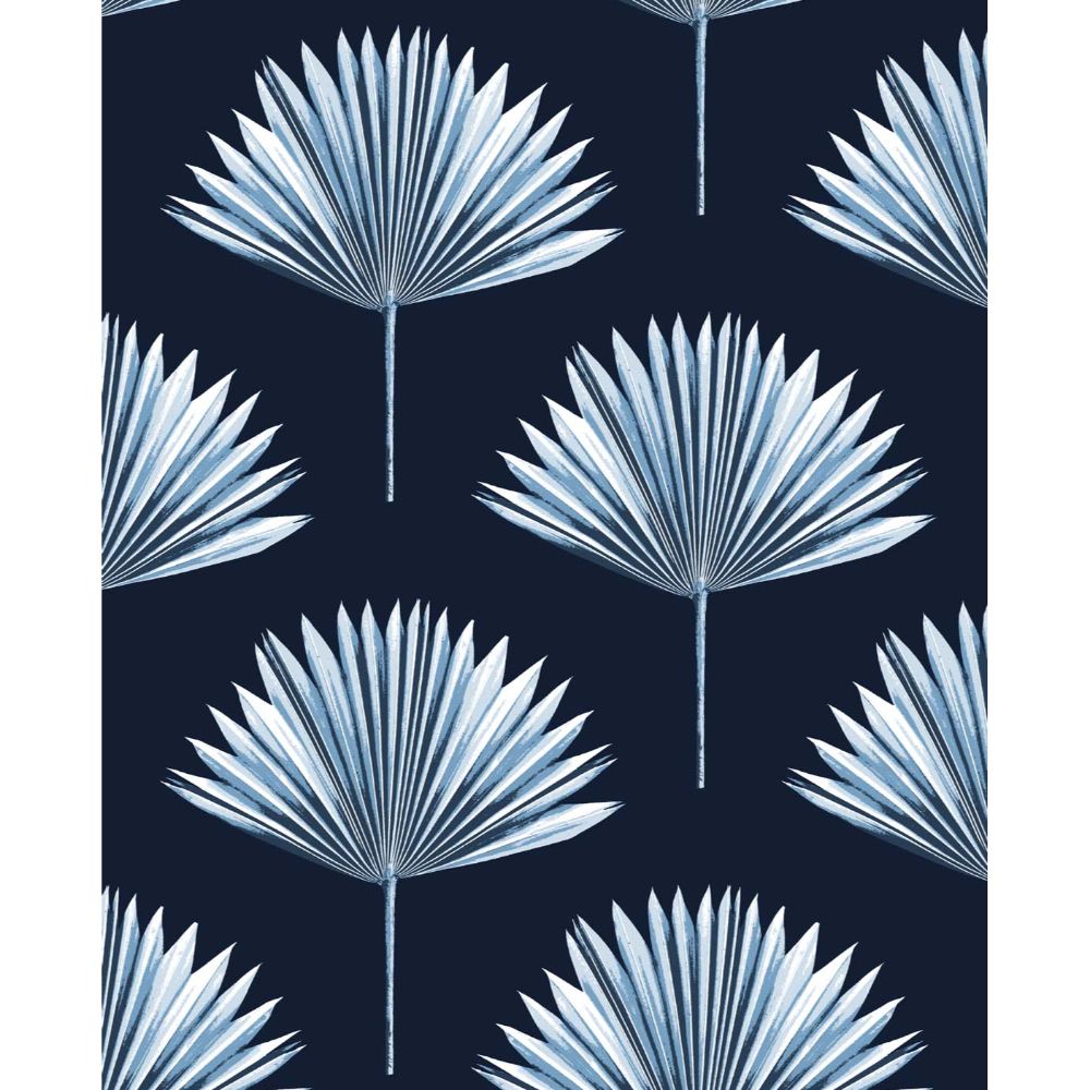 NextWall NW46502 Tropical Fan Palm Wallpaper in Navy Blue