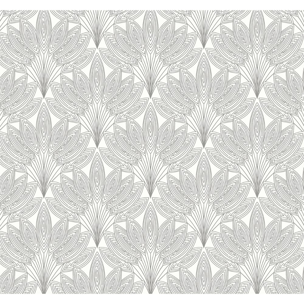 NextWall NW47308 Peacock Leaves Wallpaper in Metallic Silver