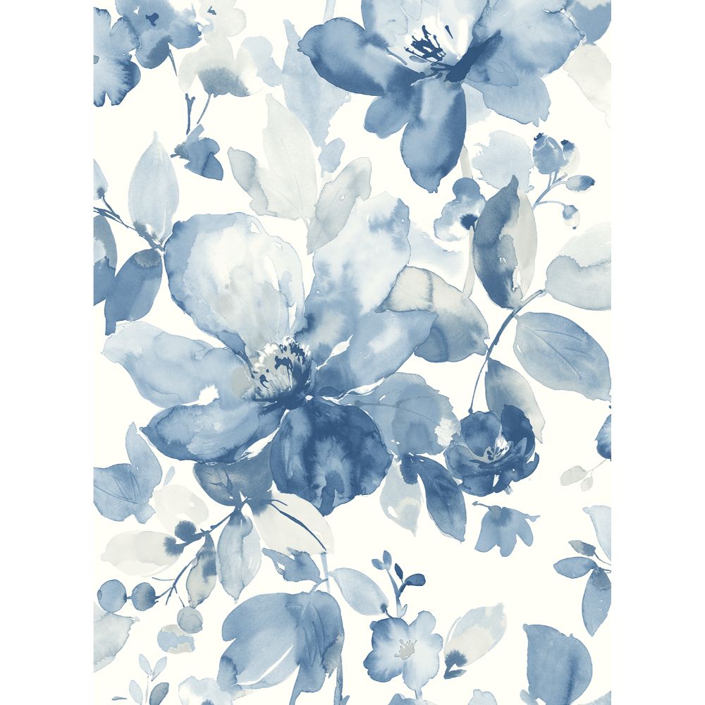 NextWall NW47802 Watercolor Flower Wallpaper in Bluestone