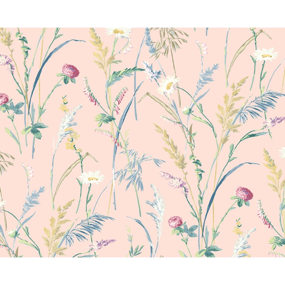 NextWall NW48501 Meadow Flowers Wallpaper in Lightly Pink