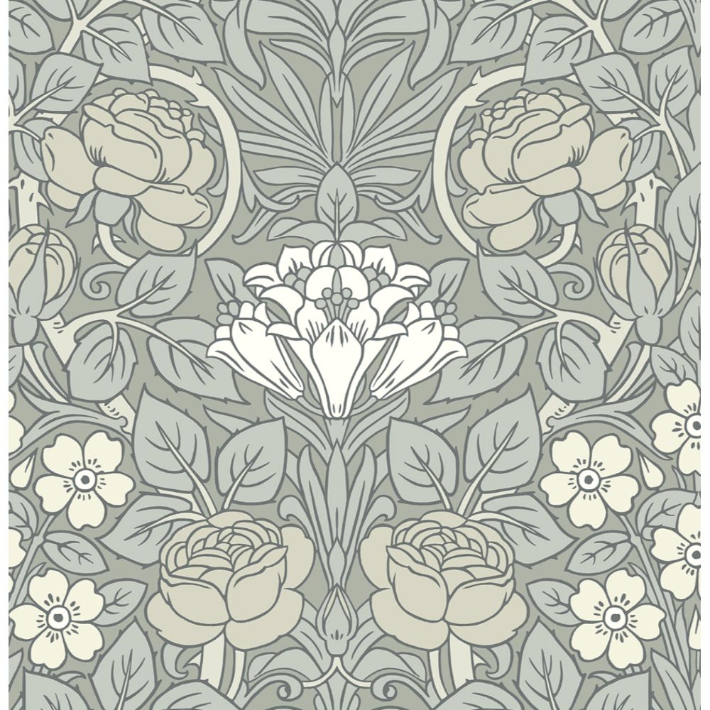 NextWall NW49008 Vintage Rose Wallpaper in Alloy Grey