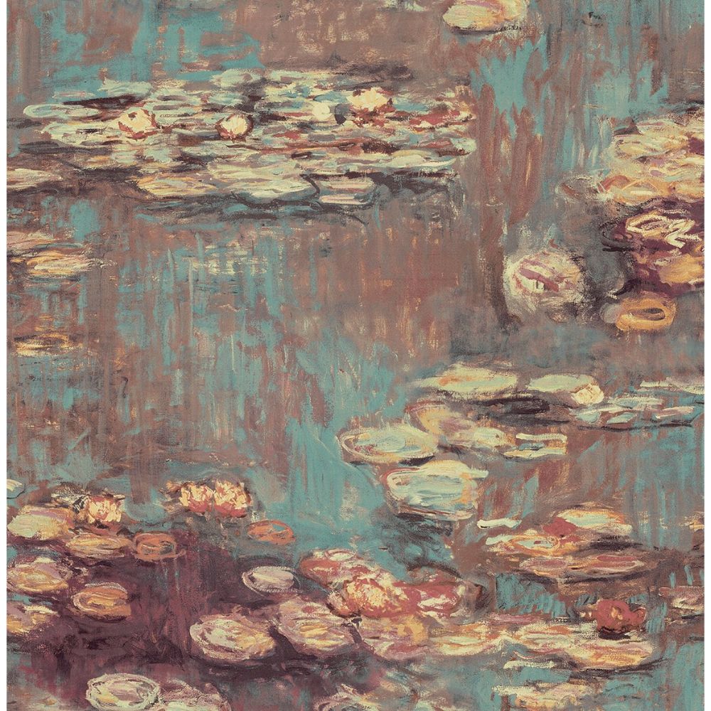 NextWall NW50006 Lily Pond Wallpaper in Rust & Deep Sea