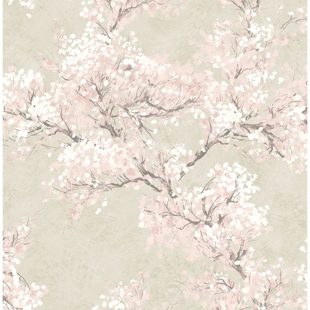 NextWall NW50101 Cherry Blossom Grove Wallpaper in Parchment & Rose