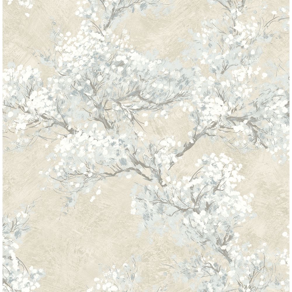 NextWall NW50105 Cherry Blossom Grove Wallpaper in Parchment & Morning Fog