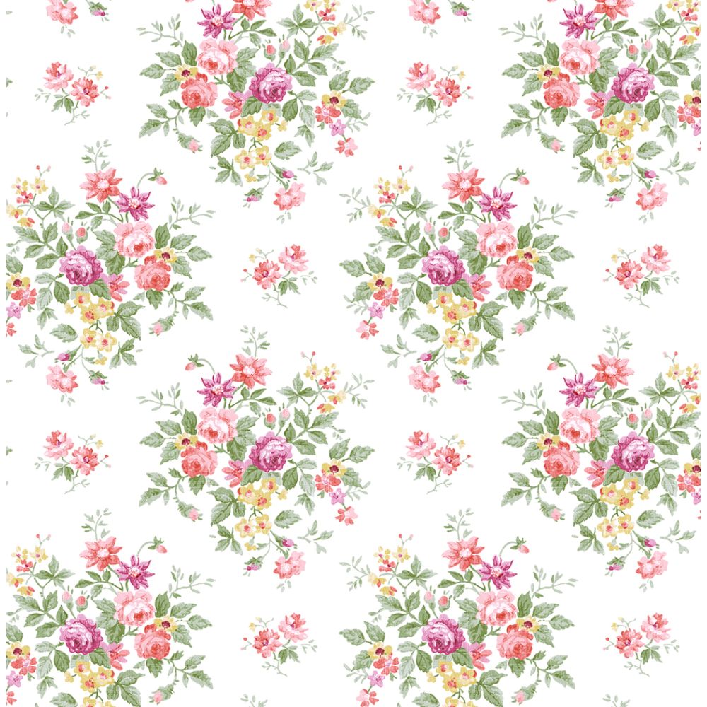 NextWall NW50501 Floral Bunches Wallpaper in Watermelon & Buttercup
