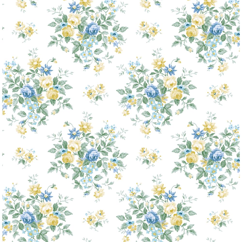 NextWall NW50502 Floral Bunches Wallpaper in Blue Stream & Buttercup