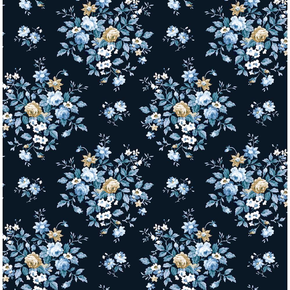 NextWall NW50512 Floral Bunches Wallpaper in Midnight Blue & Toffee