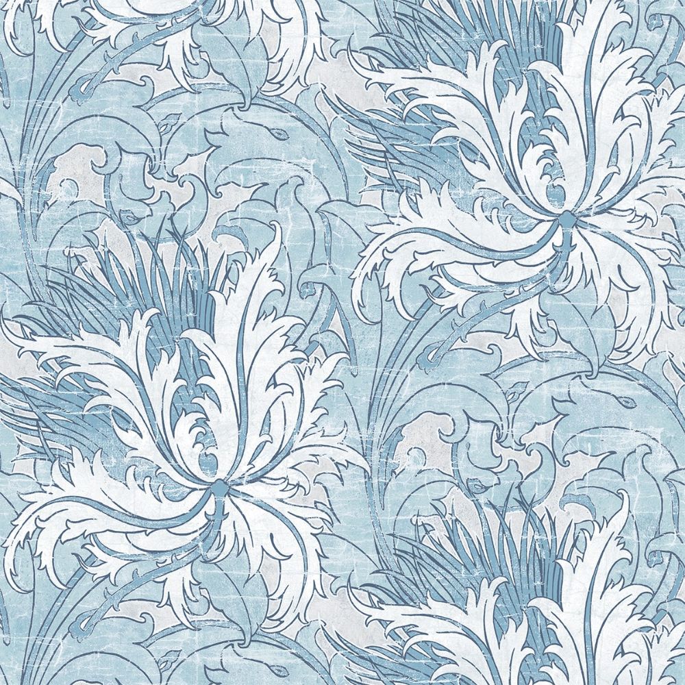 NextWall NW50702 Floral Folly Wallpaper in Blue Waterfall
