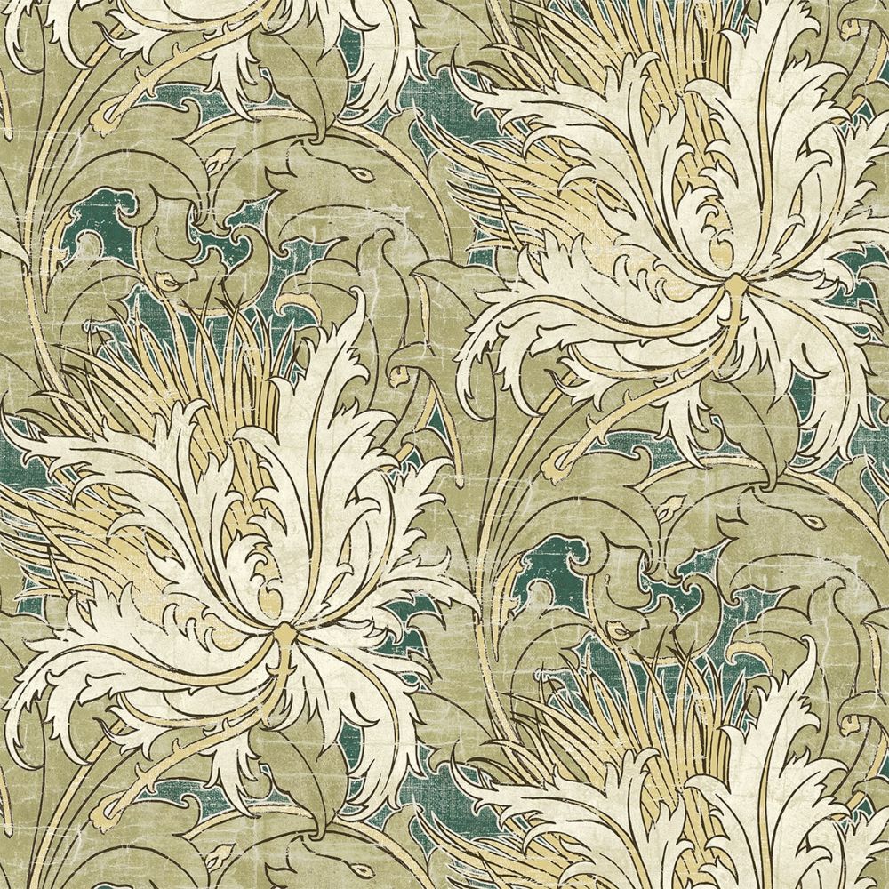 NextWall NW50704 Floral Folly Wallpaper in Juniper & Parchment