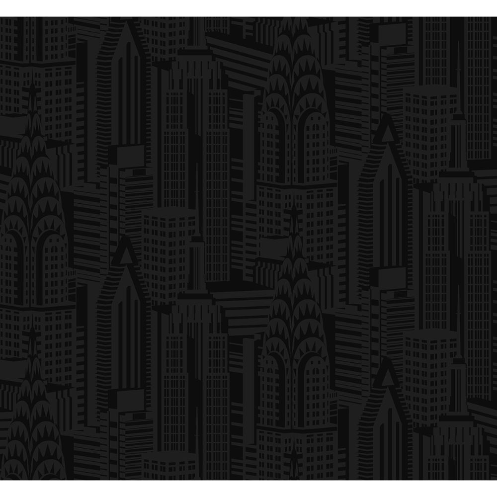 NextWall NW51300 City Skyline Wallpaper in Cosmic Black