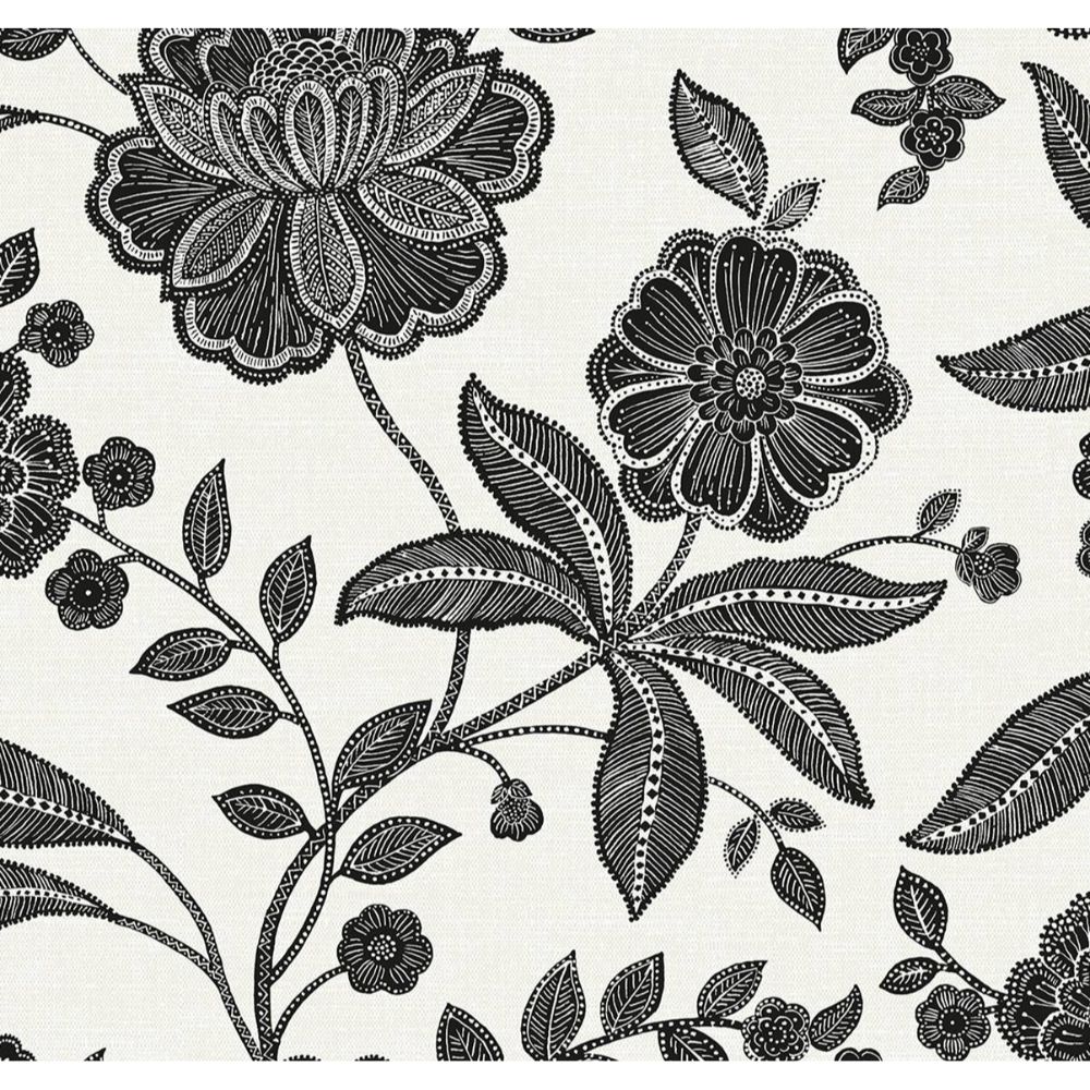 NextWall NW51600 Julian Jacobean Floral Wallpaper in Ebony & Ivory